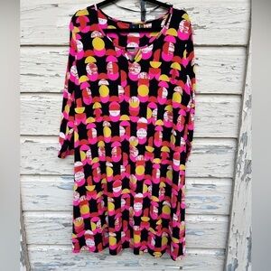 Kaari Blue Curvy Op Art To Wear phsychodelic Trapeze Swing Plus Swing Midi Dress